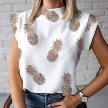 Load image into Gallery viewer, Women Elegant Lips Print blouse shirts 2020 Summer Casual Stand Neck Pullovers tops Ladies Fashion cute Eye Short Sleeve Blusa