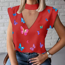 Load image into Gallery viewer, Women Elegant Lips Print blouse shirts 2020 Summer Casual Stand Neck Pullovers tops Ladies Fashion cute Eye Short Sleeve Blusa