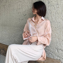 Load image into Gallery viewer, Deeptown Vintage Womens Shirts 2020 Elegant Women Blouses Autumn Fashion Button Up Shirt Solid Loose Long Sleeve Shirts Women