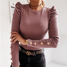 Load image into Gallery viewer, Fashion Autumn Butterfly Long Sleeve Shirt Blouse Elegant O Neck Slim Rib Pullover Tops Winter Casual Women Ruffle Shirts Blusa