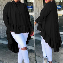 Load image into Gallery viewer, Celmia Women Asymmetrical Tops 2021 Fashion Solid Back Buttons Ruffles Shirts Long Sleeve Lapel Casual Blouses Ladies Blusas 5XL