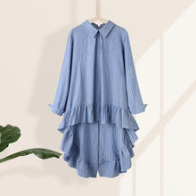 Load image into Gallery viewer, Celmia Women Asymmetrical Tops 2021 Fashion Solid Back Buttons Ruffles Shirts Long Sleeve Lapel Casual Blouses Ladies Blusas 5XL