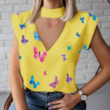 Load image into Gallery viewer, Women Elegant Lips Print blouse shirts 2020 Summer Casual Stand Neck Pullovers tops Ladies Fashion cute Eye Short Sleeve Blusa
