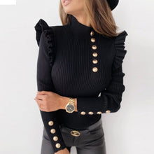 Load image into Gallery viewer, Fashion Autumn Butterfly Long Sleeve Shirt Blouse Elegant O Neck Slim Rib Pullover Tops Winter Casual Women Ruffle Shirts Blusa
