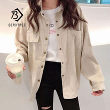 Load image into Gallery viewer, 2019 New Fashion Woman Corduroy Jacket Solid Shirt Single Breasted Turn Down Collar Long Sleeve Pocket Button Feminina T90801J
