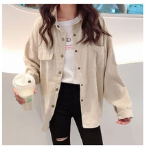 Load image into Gallery viewer, 2019 New Fashion Woman Corduroy Jacket Solid Shirt Single Breasted Turn Down Collar Long Sleeve Pocket Button Feminina T90801J
