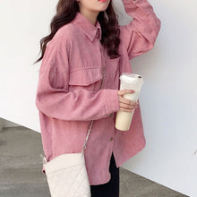 Load image into Gallery viewer, 2019 New Fashion Woman Corduroy Jacket Solid Shirt Single Breasted Turn Down Collar Long Sleeve Pocket Button Feminina T90801J
